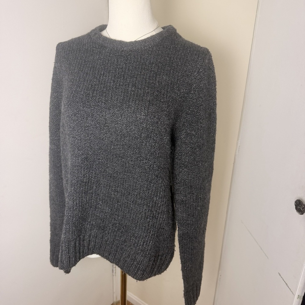 COS Women's 100% Silk Woven Part,Wool/Nylon Knitted Part Dark Gray Sweater Sz S